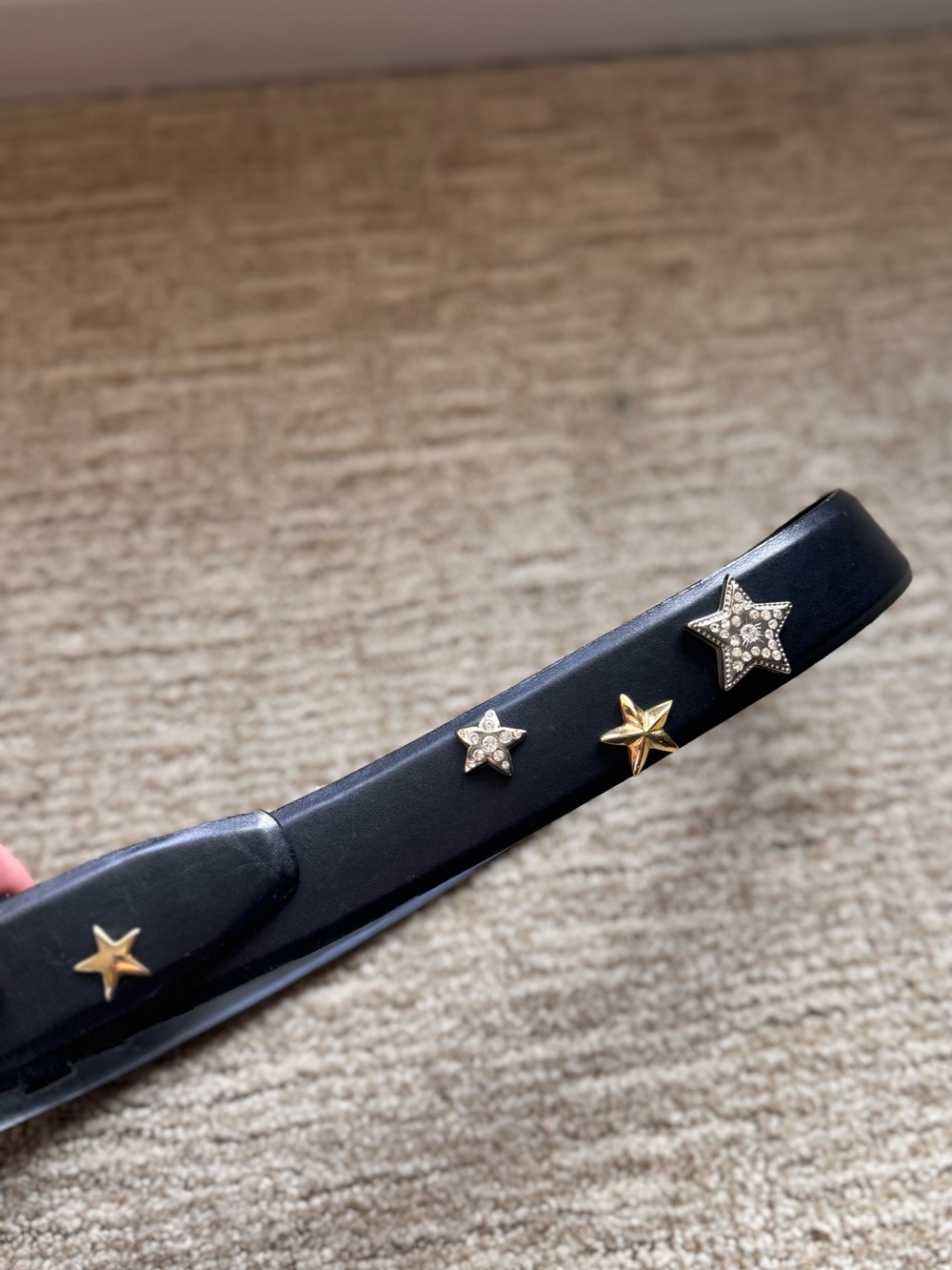 VTG Carlisle Black Leather Star Studded Belt S Gold Buckle Celestial 90’s Punk - Picture 13 of 16
